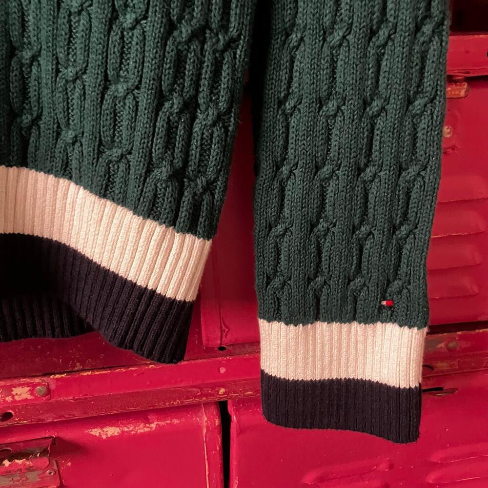 Tommy Hilfiger Medium Green Cable Knit Crewneck Sweater NWT 100% Cotton Preppy - Picture 4 of 13